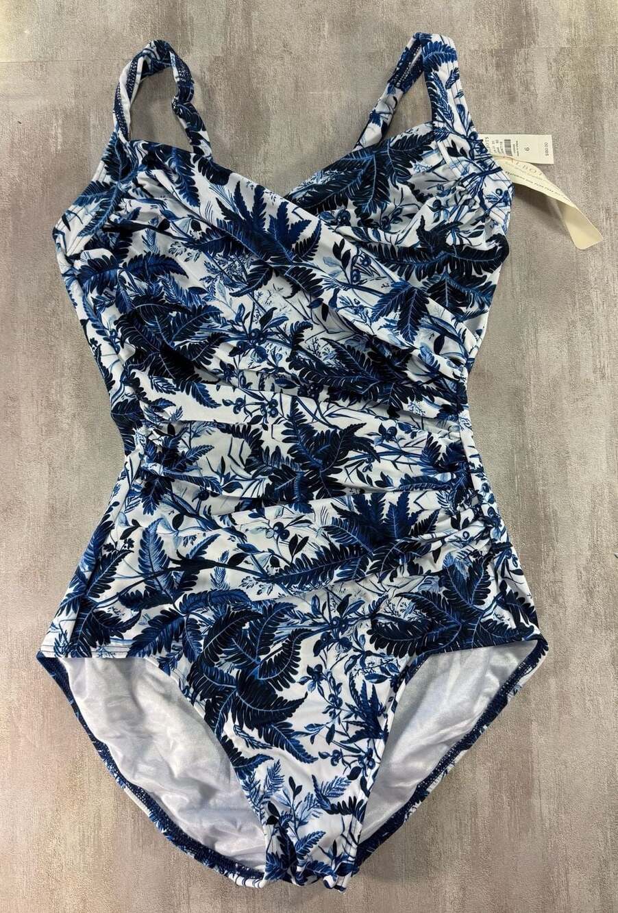 Talbots x Miraclesuit Blue Tropical Leaf Print One-Piece Swimsuit